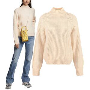 Baum Und Pferdgarten Mock-Neck Wool-Alpaca Blend Rib-Knit Sweater (White Smoke)